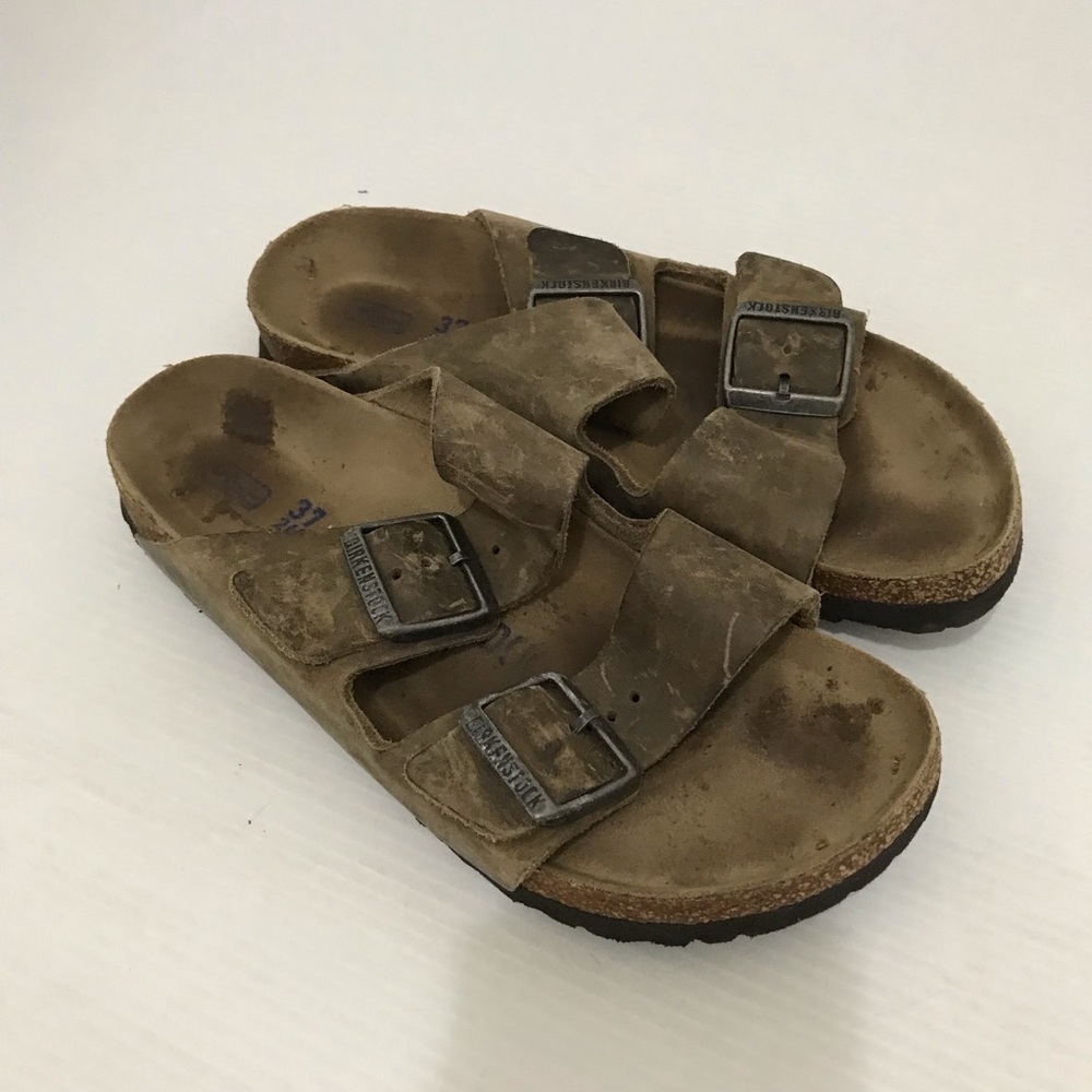 Birkenstock Arizona Soft Footbed Sandals in Brown Leather Size 37